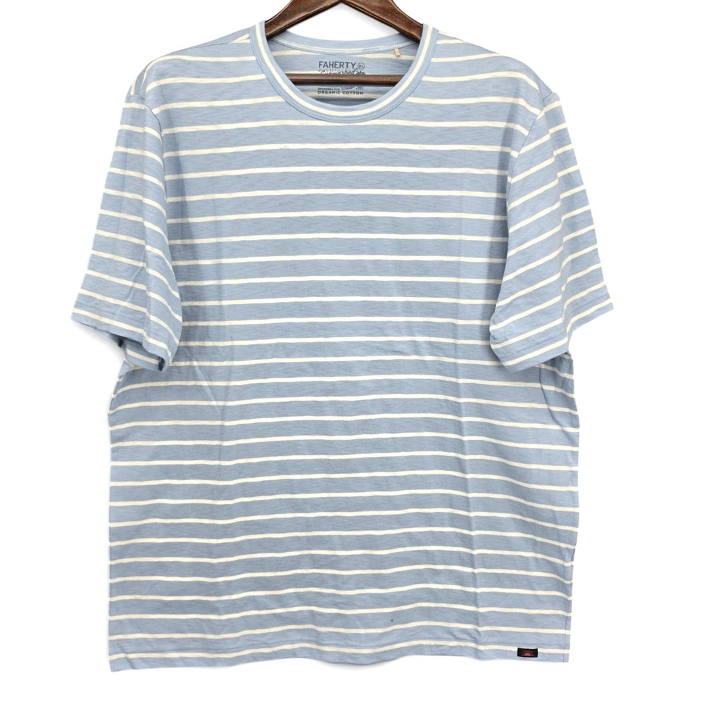 Faherty Sunwashed Organic Cotton Stripe T-Shirt Men's XL Blue White NWT